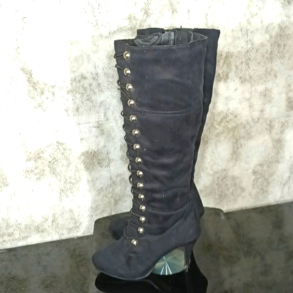 Vintage Inspired Over Knee Boots Featuring Soft Vegan Suede Size 8 - Picture 9 of 16